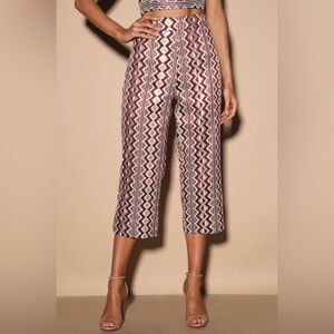 NWT Lulu’s Burgundy Multi Print Jacquard Culotte Pants - Medium